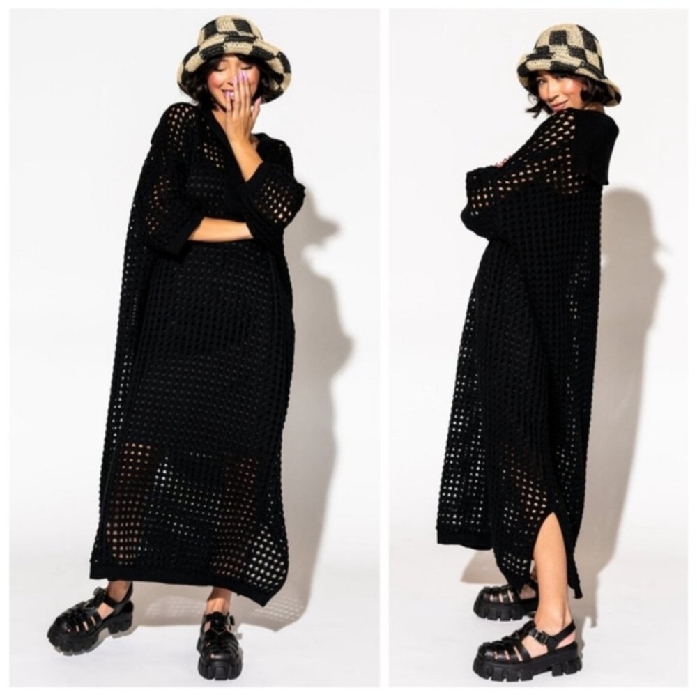 NEW Dressed in Lala Be Bold Oversized Knit Dress + Slip in Black Size S/M - Picture 2 of 7
